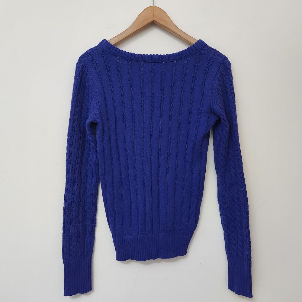 ARIZONA JEANS Women's Blue V-Neck Cable Knit Sweater Size L - Picture 5 of 7